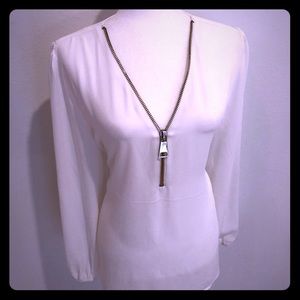 Light weight summer top white zipper blouse